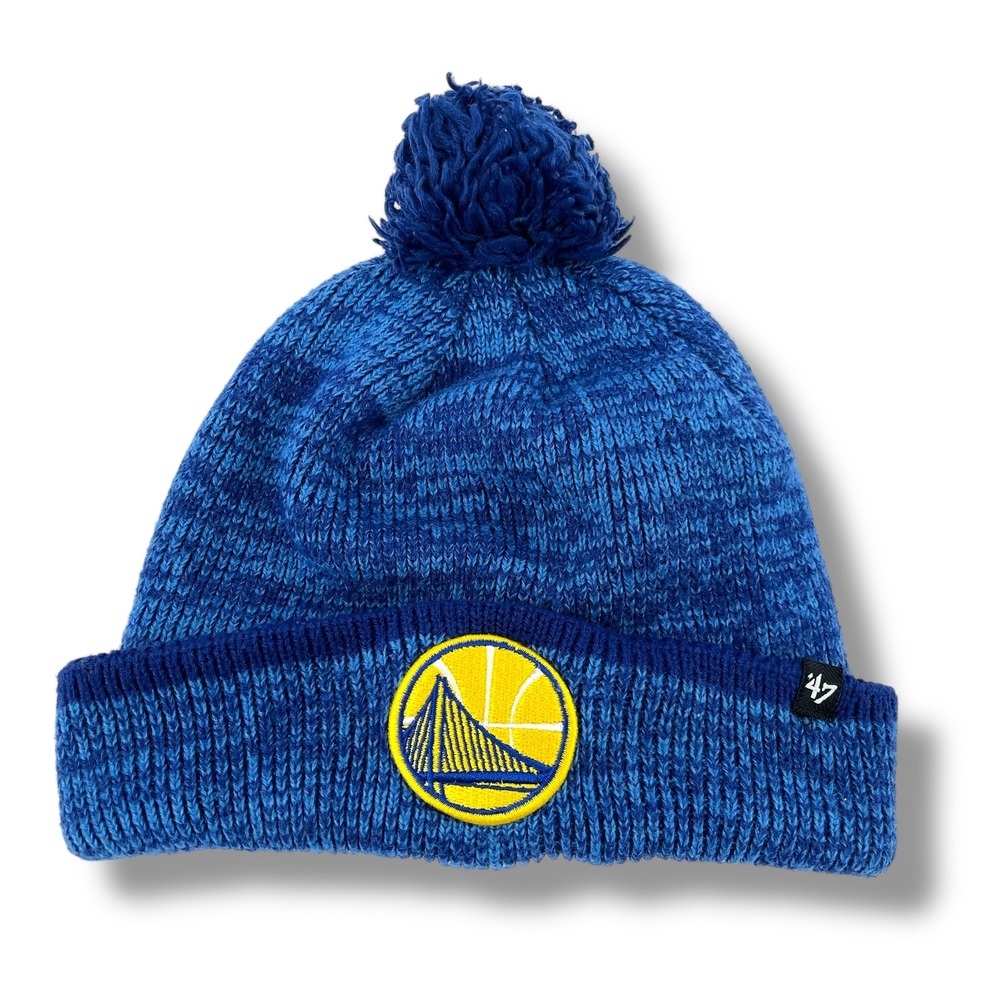 NBA Golden State Warriors 47 Brand Knit Beanie Pom Blue Yellow OSFA Hat